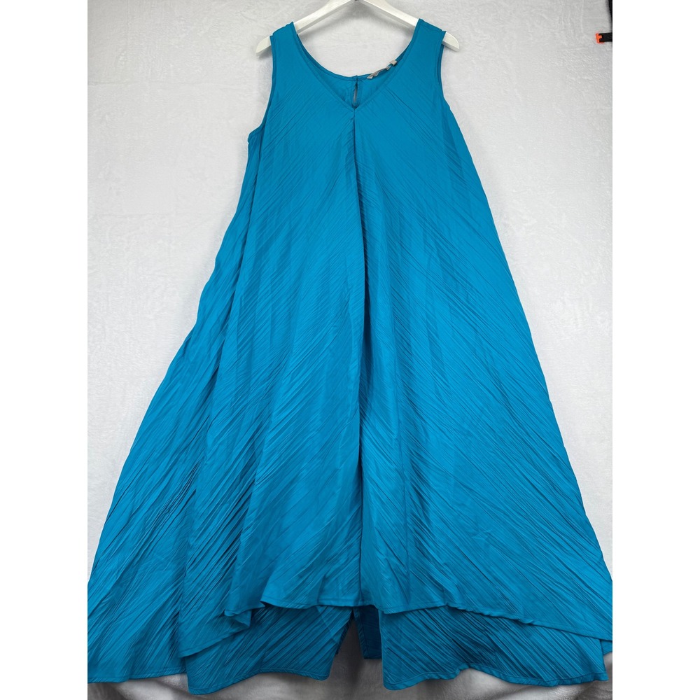 Soft Surroundings PXL Turquoise Crinkle Sleeveless Maxi Dress Pockets 3FW61 Blue